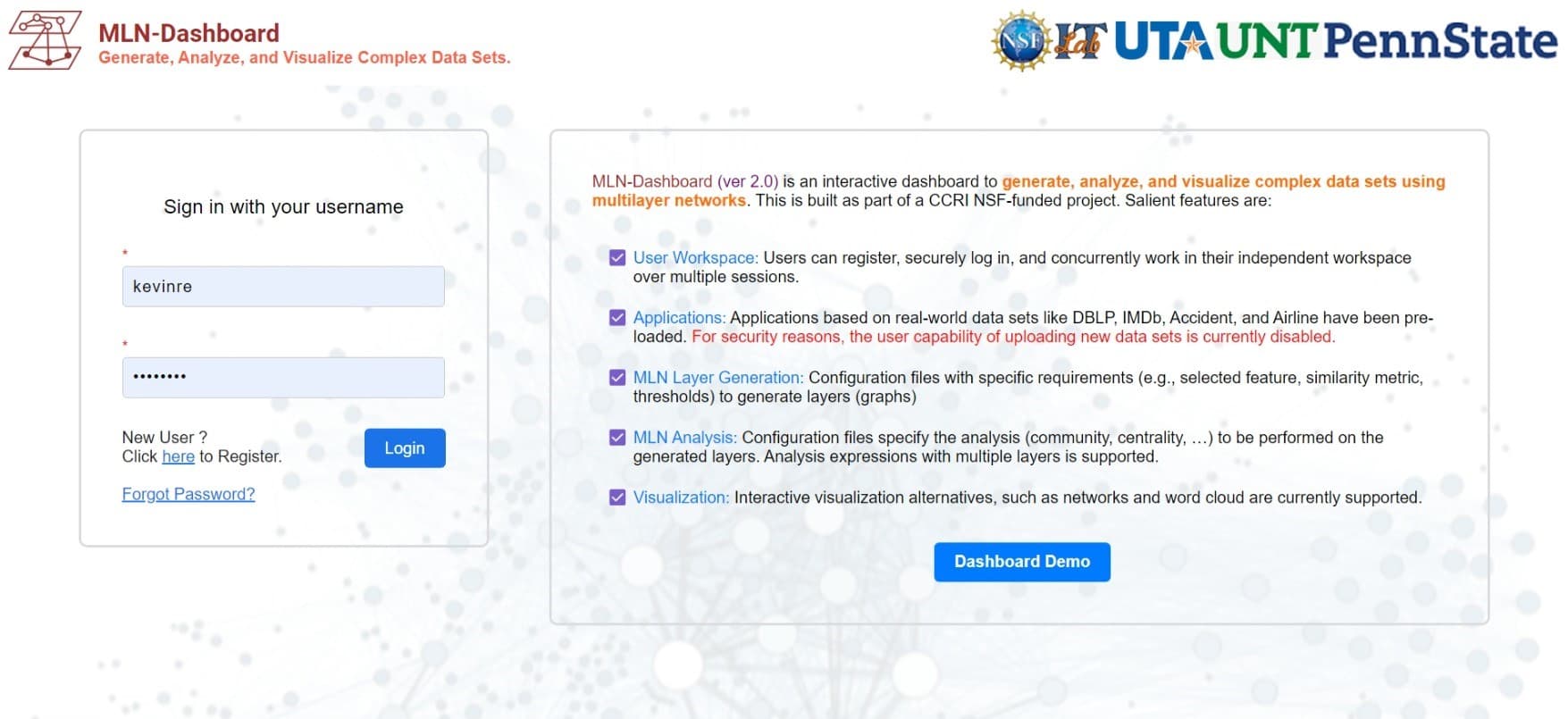 Multi-layered Network (MLN) Dashboard